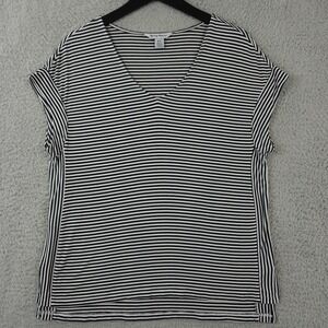 Tommy Bahama Shirt Women Small Black White Striped Cassia Cap Sleeve Casual FLAW